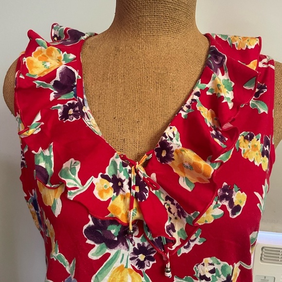 Chaps multi color Floral print Sleeveless Top ruffle neck trim size XL - Picture 4 of 5